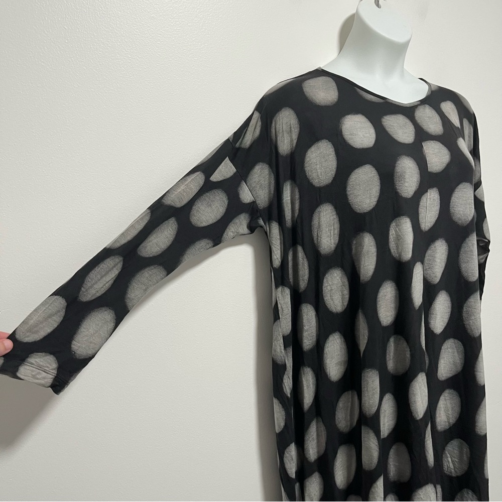 Moyuru Japanese Art To Wear Polka Dot Lagenlook Oversized Tunic Dress Gray M - Picture 2 of 12